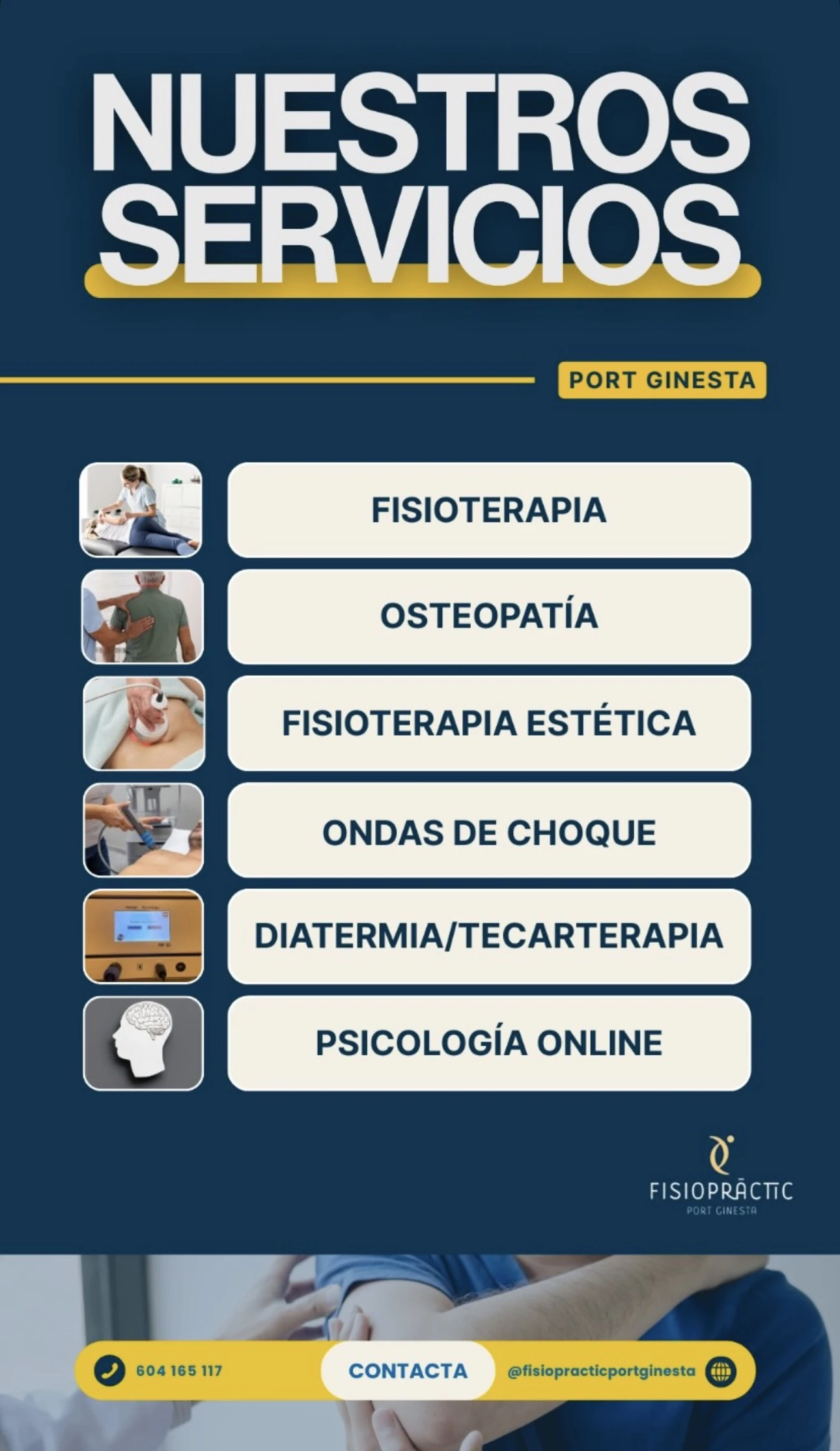 Cartel de servicios Fisiopràctic Port Ginesta